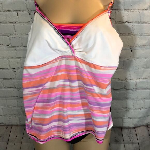 Catalina Pink Purple Striped Plunge Tankini XL - Picture 13 of 16
